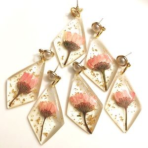 Pink Flower Resin Earrings